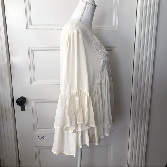 Anthropologie Ella Moss Boho Ivory Blouse Top Lace Front Rayon - Picture 5 of 8